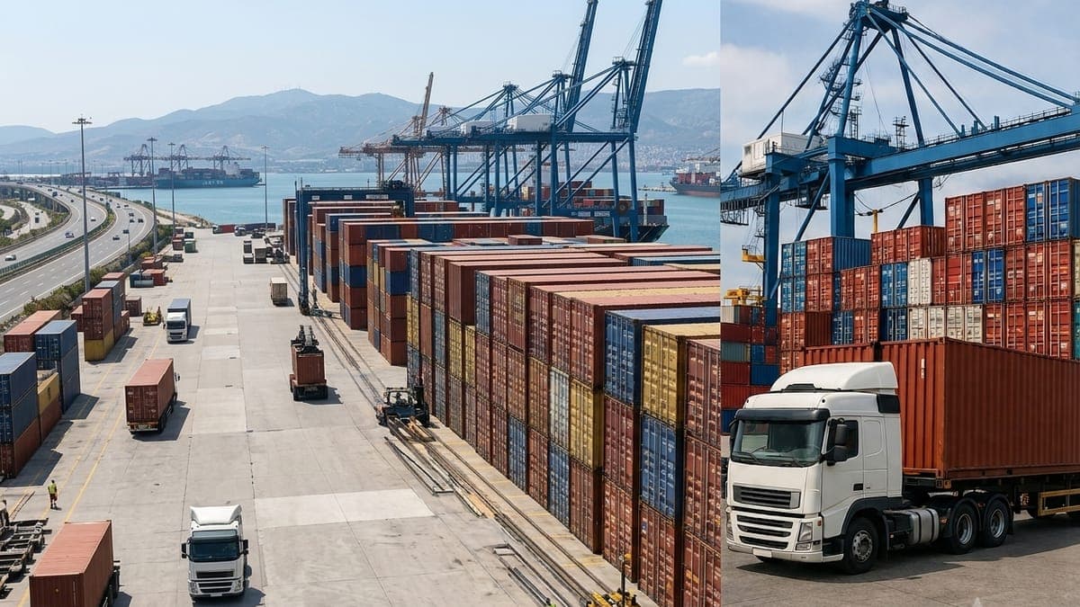 Conteneurs et camions au Port d'Abidjan pour le dédouanement de marchandises